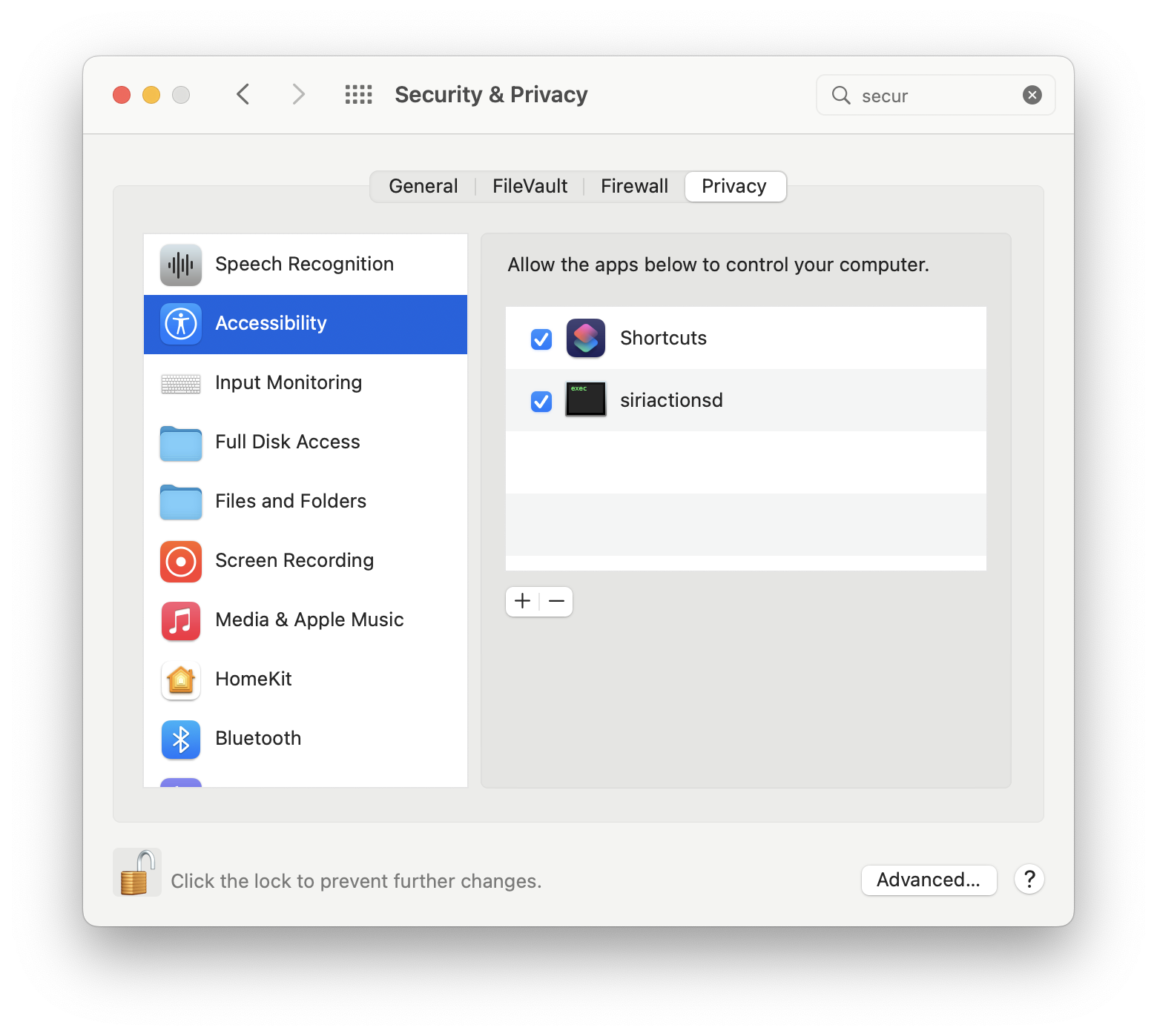 Security & Privacy settings in System Preferences